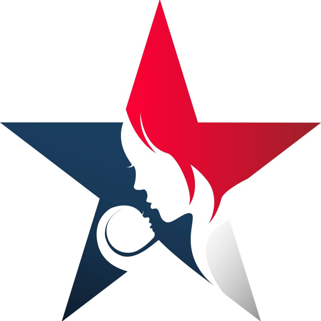 logo for Mothers Against Greg Abbott: a star with the colors of the Texas flag and an outline of a mother holding her baby
